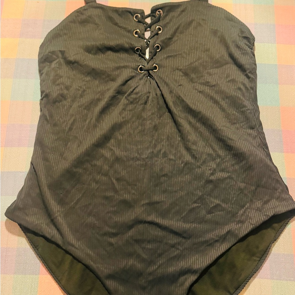 Green Lace-Up Swimsuit